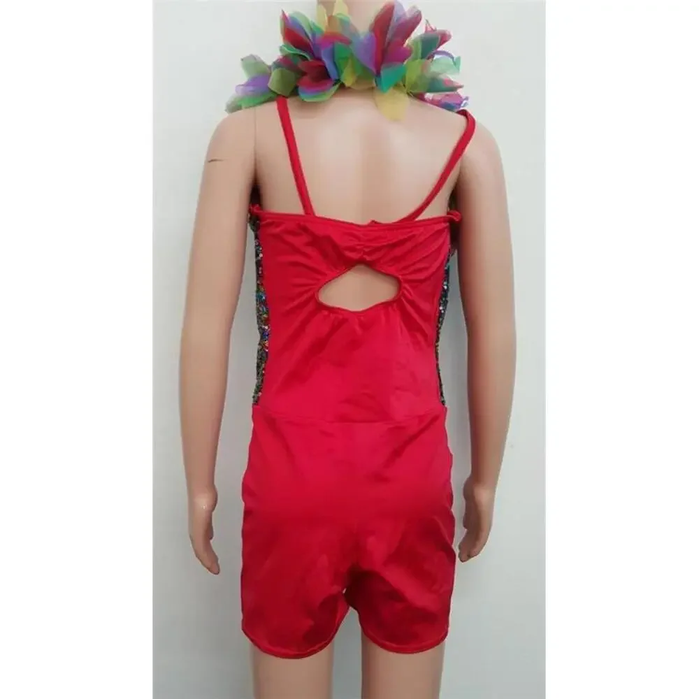 Pre-Owned Dance Costume Costume Gallery 15303 Small Child Red 2in1 Jazz Musical